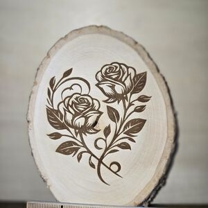 Mothers Day, Anniversary, 8x5, Natural Wood Engraved with Rose Design